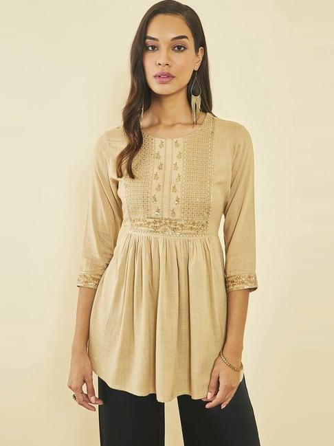 soch beige embroidered tunic