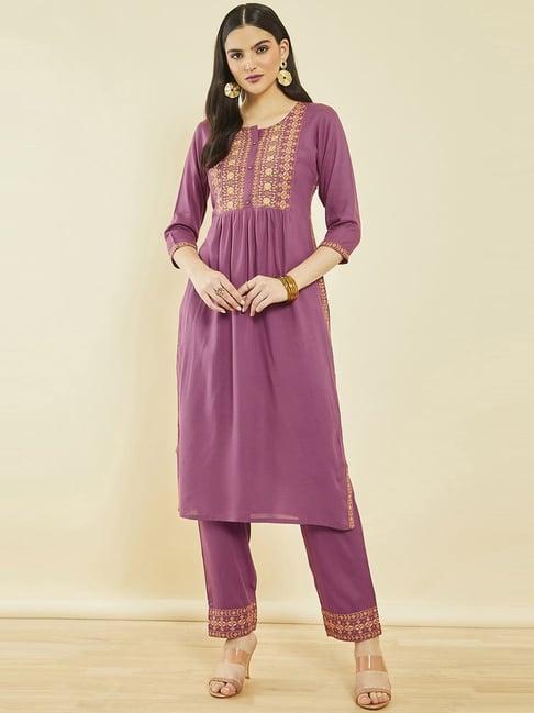 soch onion pink embroidered kurta pant set