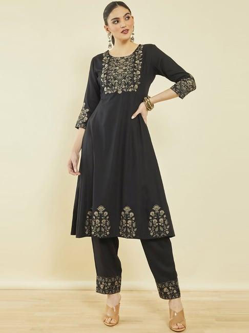 soch black embroidered kurta pant set