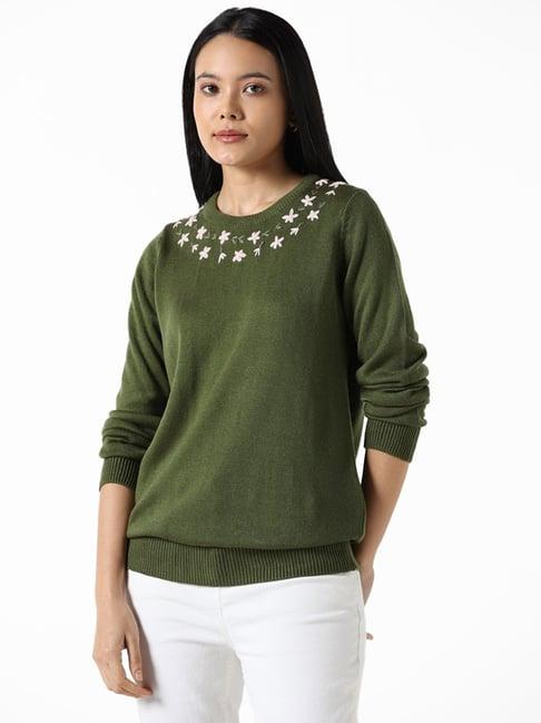 lov by westside sage green embroidered floral georgina sweater