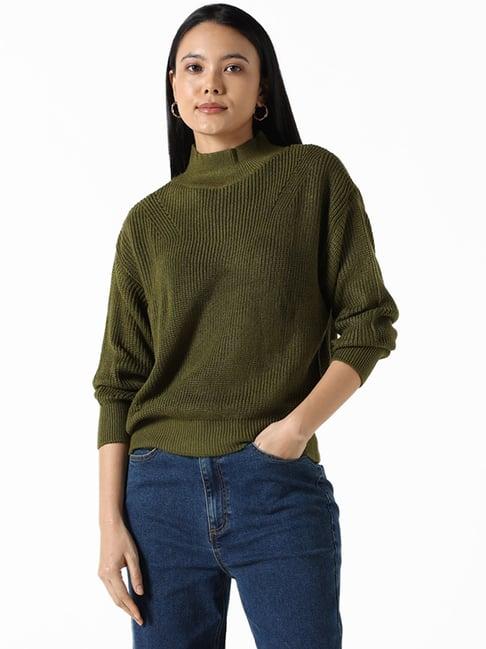 lov by westside leaf green ribbed june sweater