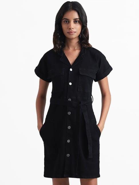 nuon by westside solid black shirt dress