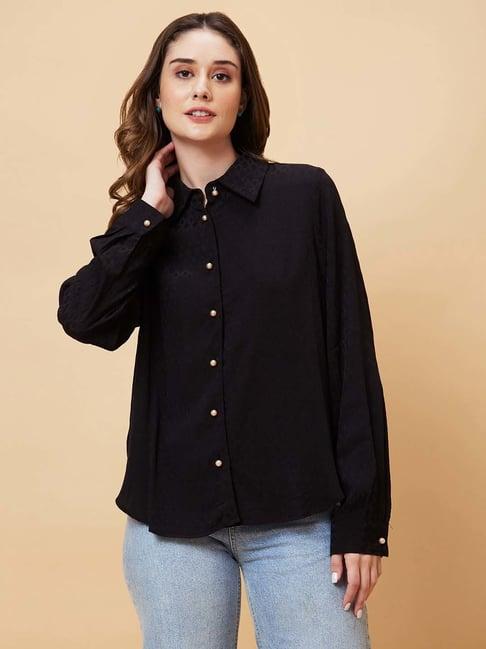 globus black self design shirt style top