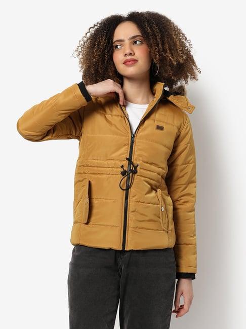 campus sutra mustard regular fit bomber jacket