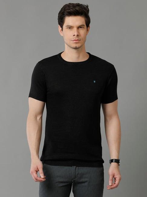 linen club black contemporary fit crew t-shirt