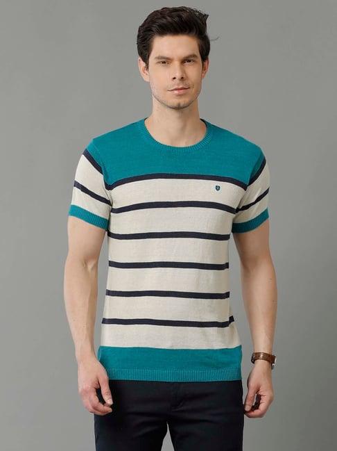 linen club blue & white contemporary fit striped crew t-shirt