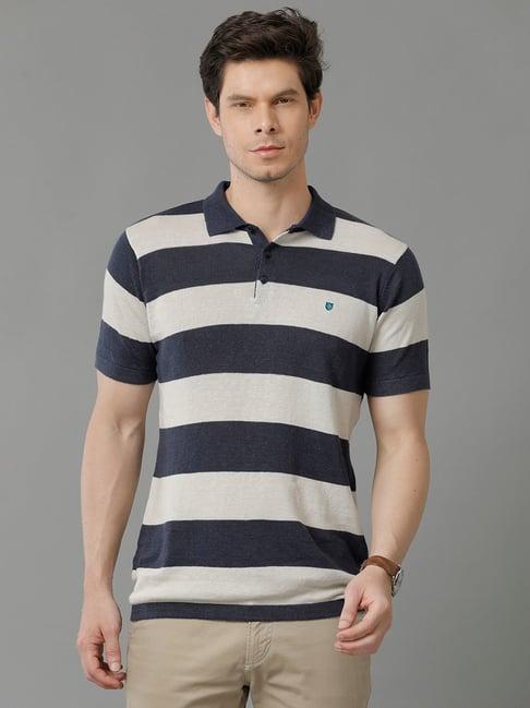 linen club blue & white contemporary fit striped polo t-shirt