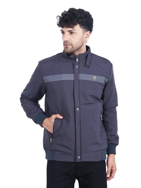 dollar slate grey regular fit high neck jacket