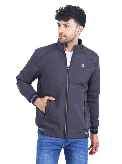 dollar slate grey regular fit high neck jacket