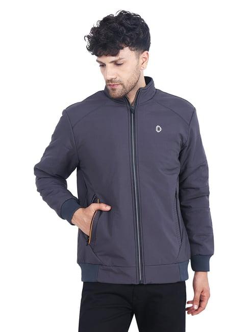 dollar slate grey regular fit high neck jacket