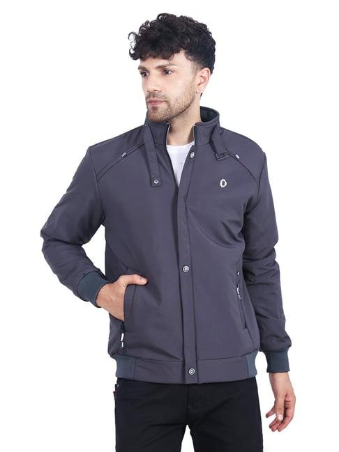 dollar slate grey regular fit high neck jacket