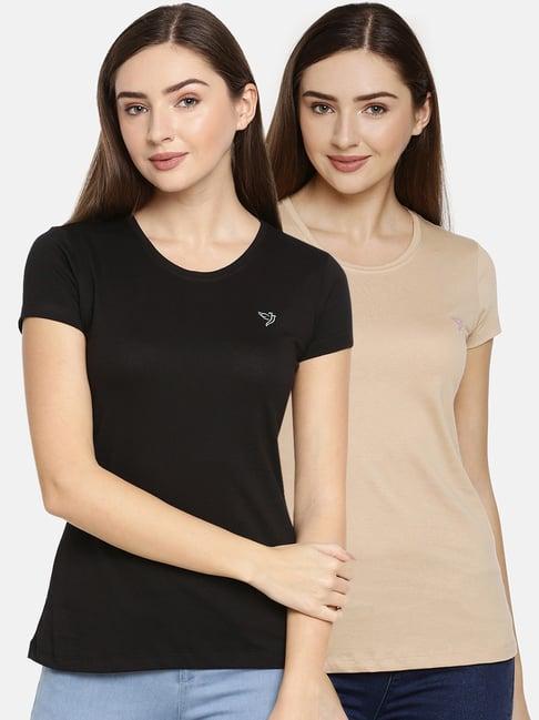 twin birds black & beige cotton t-shirt - pack of 2