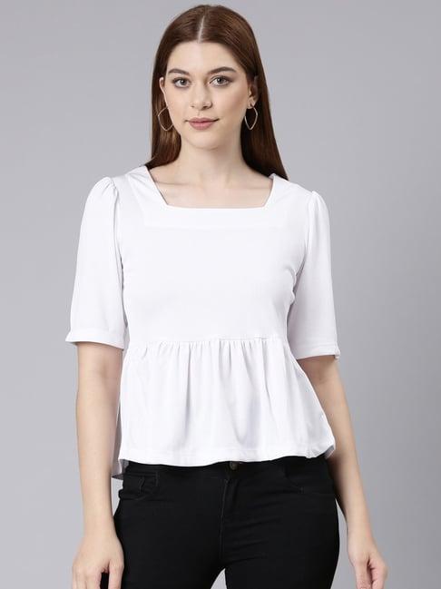 twin birds white square neck top