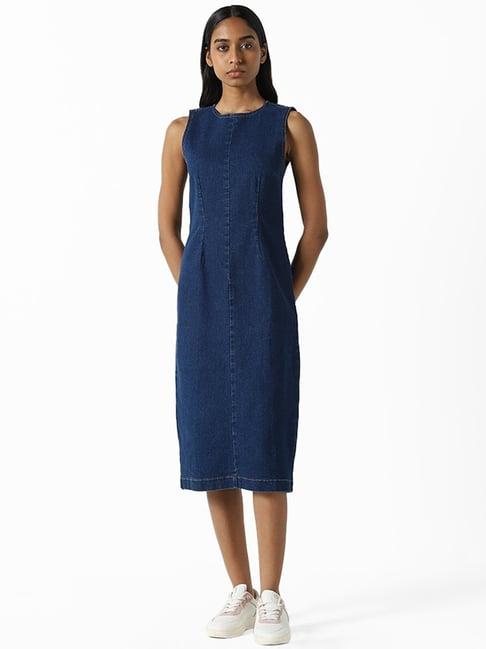 nuon by westside solid dark blue denim dress