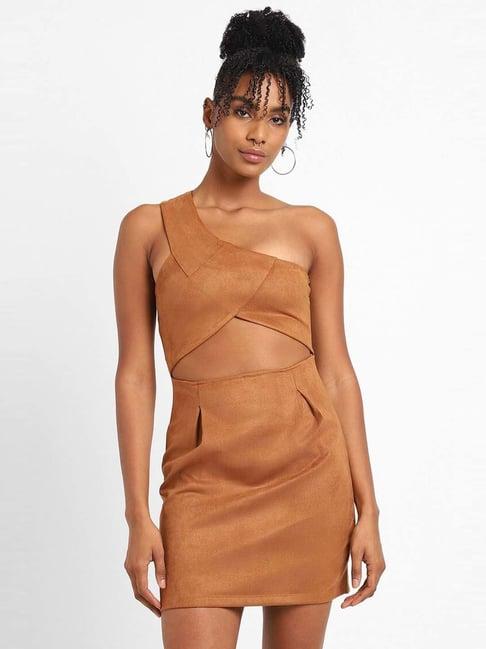 forever 21 brown cotton one-shoulder dress