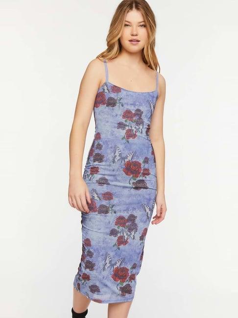 forever 21 blue bodycone floral print dress