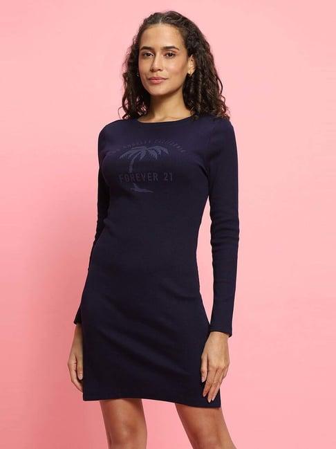 forever 21 navy cotton bodycone printed dress