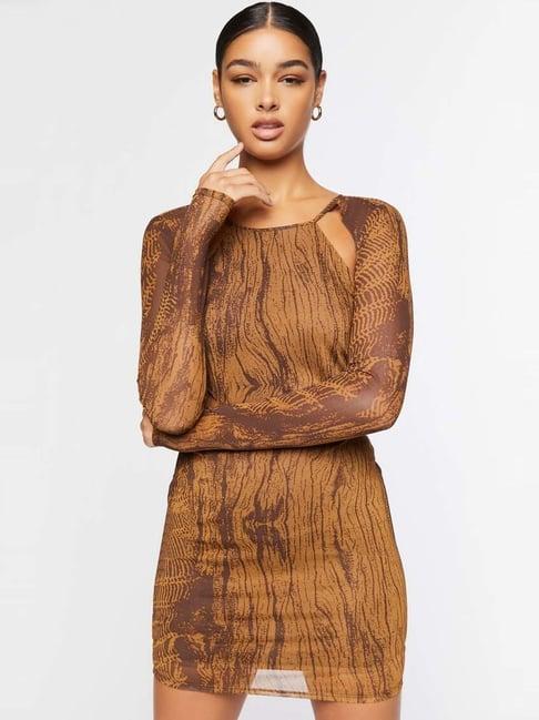 forever 21 brown bodycone printed dress