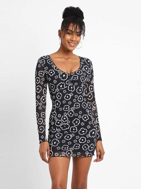 forever 21 black bodycone floral print dress