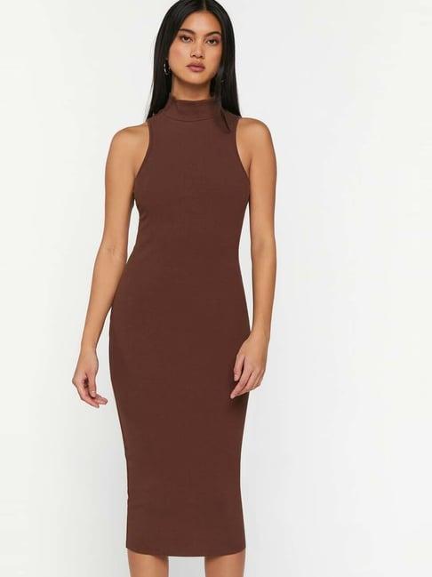 forever 21 brown cotton bodycone dress