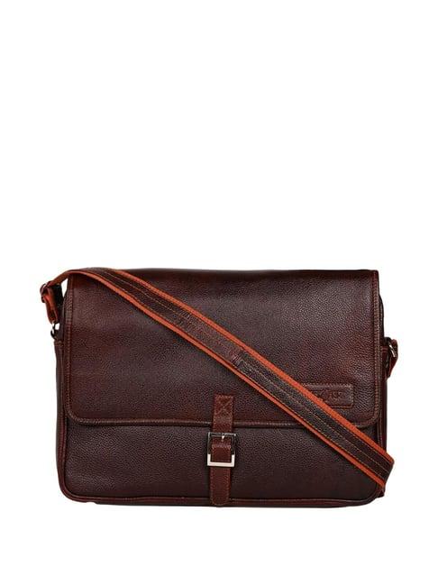 tortoise work edition mario dark brown leather medium laptop messenger bag