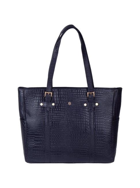 tortoise work edition avril dark blue textured medium laptop tote handbag