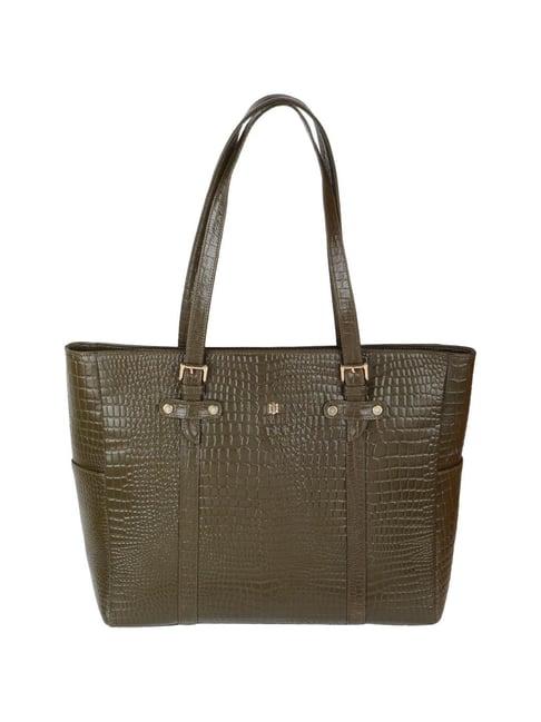 tortoise work edition avril dark green textured medium laptop tote handbag