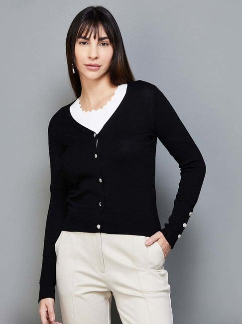 code by lifestyle black plain cardigan