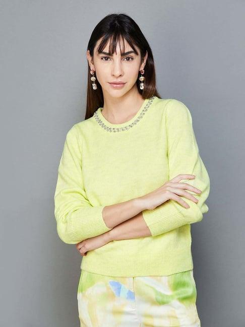 code by lifestyle green embellished sweater