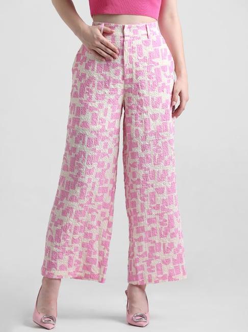 only pink & white printed regular fit high rise pants