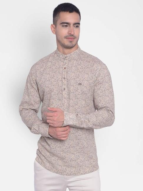 crimsoune club beige slim fit printed short kurta