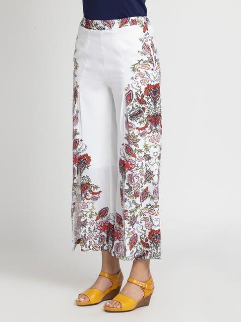 shaye white printed regular fit mid rise pants