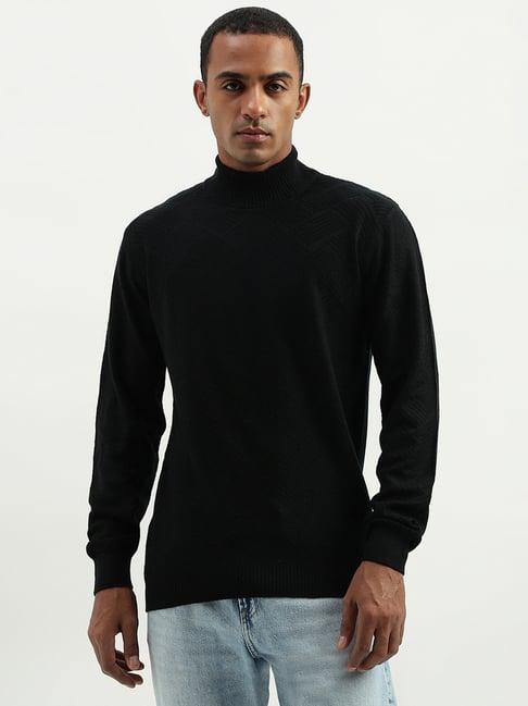 united colors of benetton black regular fit textured sweater