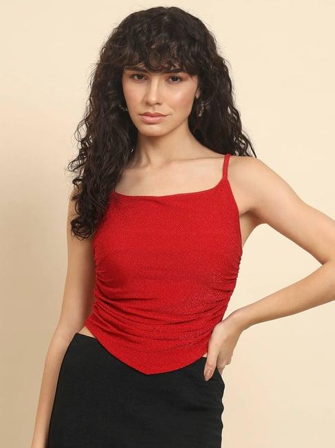 trend arrest red textured top