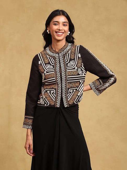 label ritu kumar black embroidered jacket