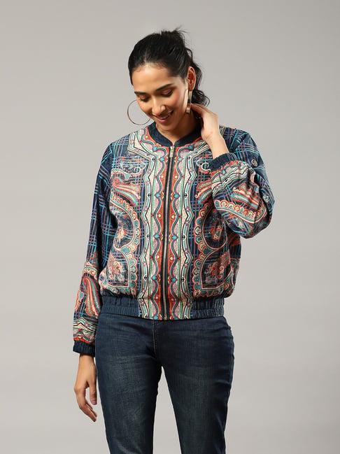 label ritu kumar blue printed jacket