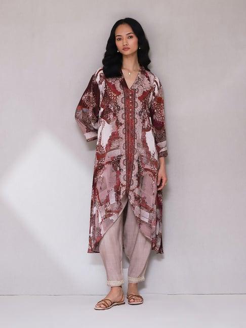 aarke ritu kumar wine printed kurta pant set