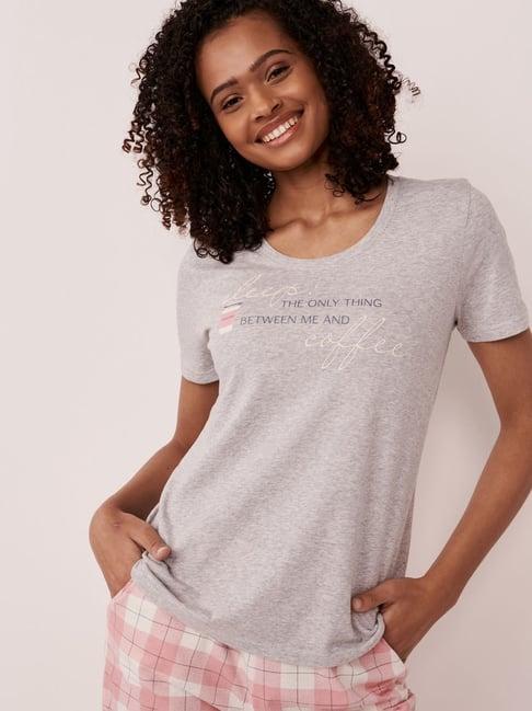 la vie en rose grey cotton printed t-shirt