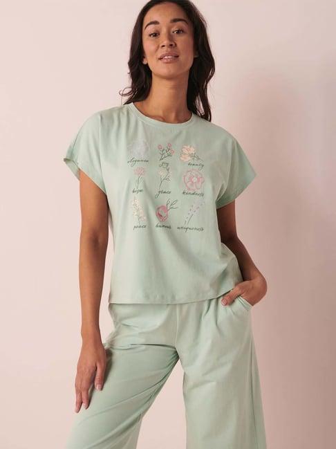 la vie en rose green cotton printed t-shirt