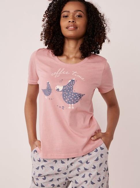 la vie en rose pink cotton printed t-shirt