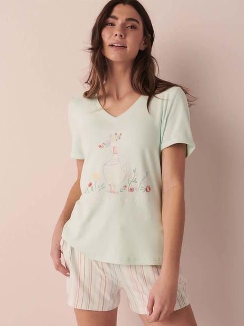 la vie en rose green printed t-shirt