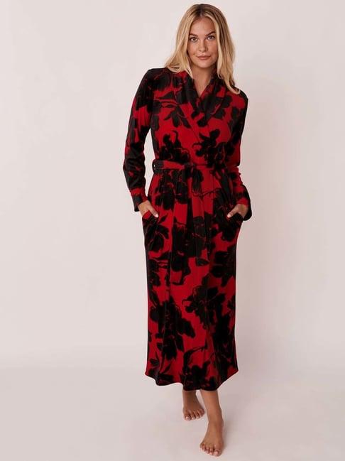 la vie en rose red & black floral print robe