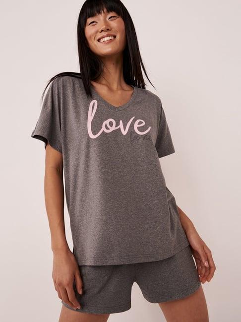 la vie en rose grey printed t-shirt