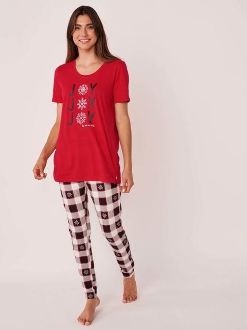 la vie en rose red & white cotton printed top & pyjama set