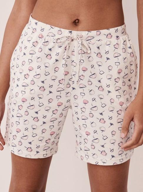 la vie en rose white cotton printed shorts