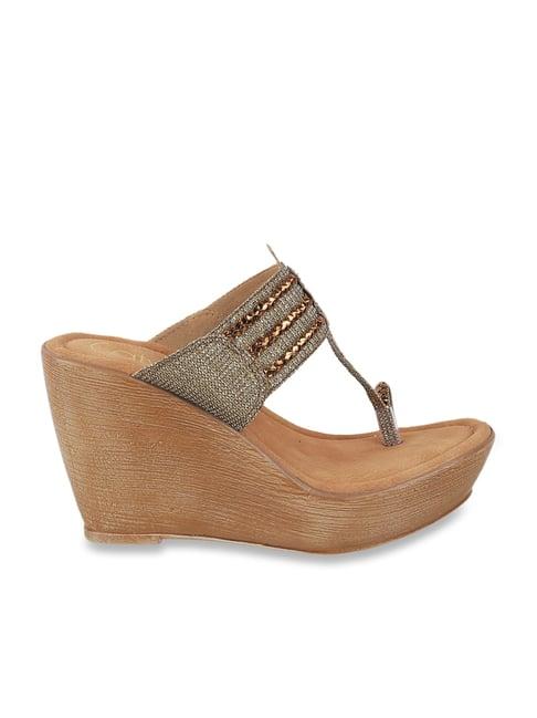 catwalk women's bronze toe ring wedges