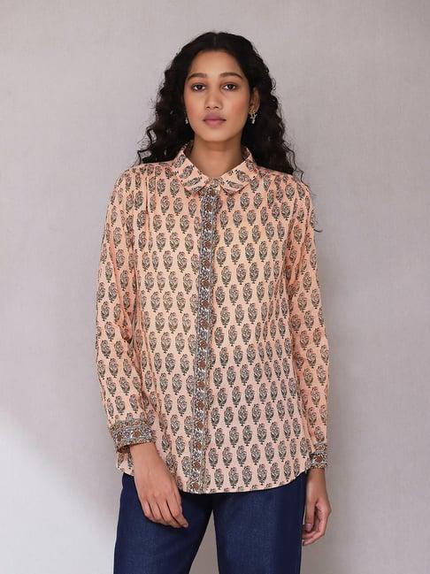 aarke ritu kumar peach printed shirt