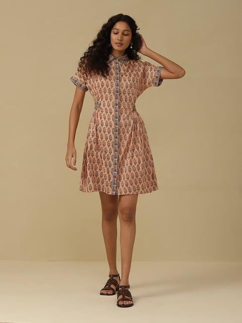 aarke ritu kumar peach printed shirt dress