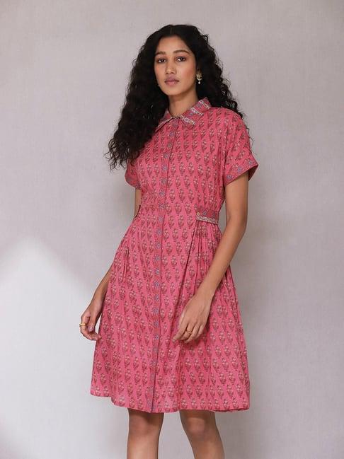 aarke ritu kumar pink printed shirt dress