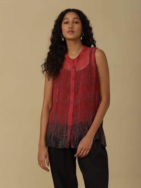 aarke ritu kumar red printed shirt with camisole